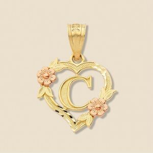 14k solid gold Initial C heart Charm | letter C Charm | Birthday gift |